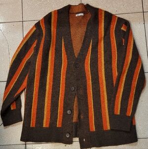 Zara Men's Brown and Orange Striped Cardigan